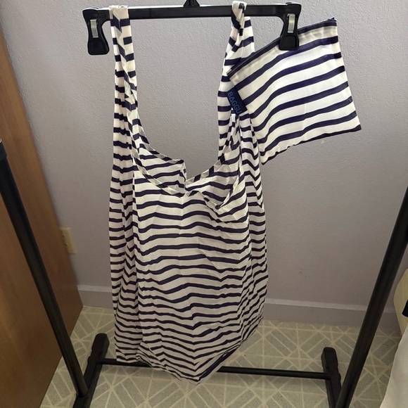 BAGGU Handbags - BIG BAGGU Blue White Striped Reusable Foldable Tote Bag Small Zipper Pouch